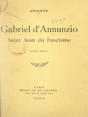 cover image of Gabriel d'Annunzio, Saint-Jean du fascisme